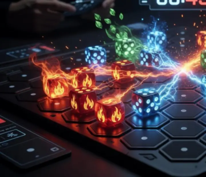 Hracia doska Random Dice: Defense s rôznymi farebnými kockami počas vlny útokov
