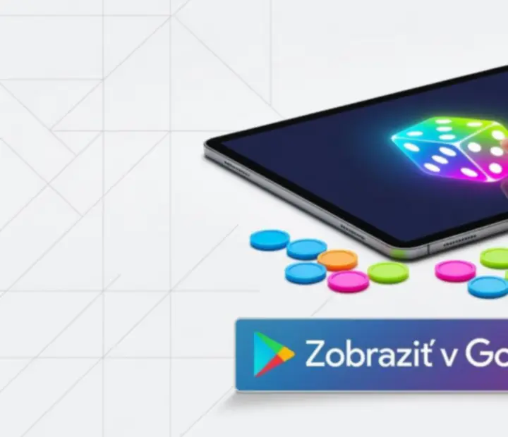 Dekoratívny prvok ruky klikajúcej na farebnú kocku, symbolizujúci spustenie PVP zápasu v Random Dice: Defense