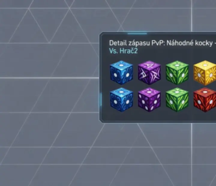 Detailná karta hry Random Dice: Defense so sieťou hracej dosky a farebnými kockami.