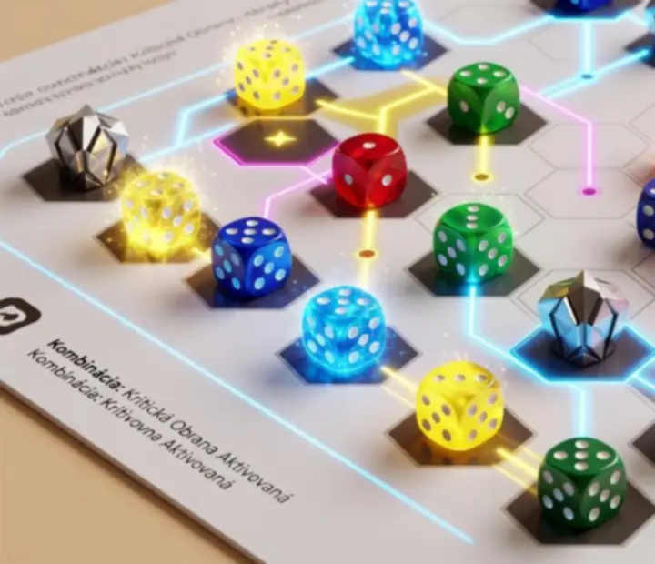 Farebná hracia doska Random Dice: Defense s rôznymi kockami a nepriateľmi v pohybe