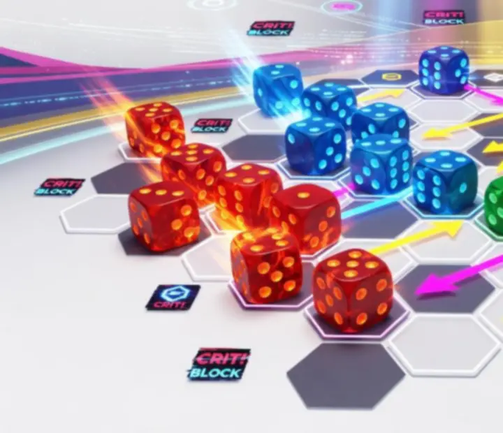 Hracia plocha Random Dice: Defense s mriežkou a kockovými vežami v akcii