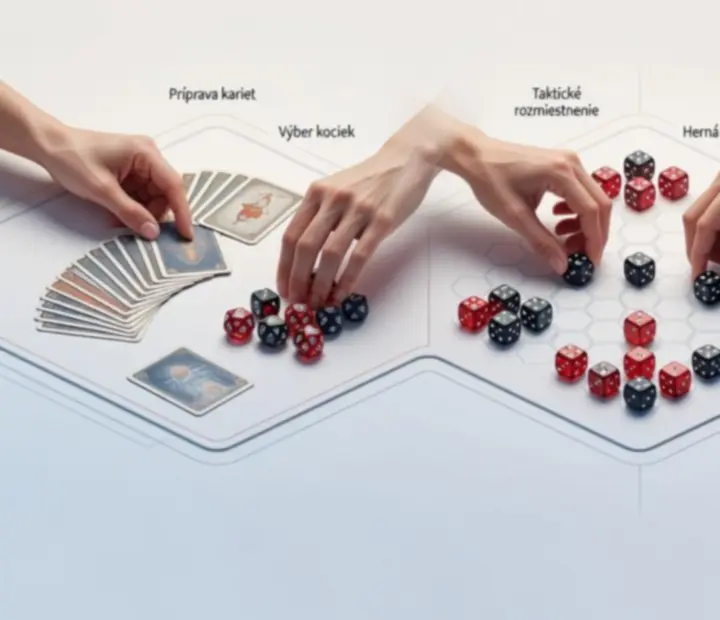 Grafický pás priebehu PvP zápasu v Random Dice: Defense od prípravy po obranu